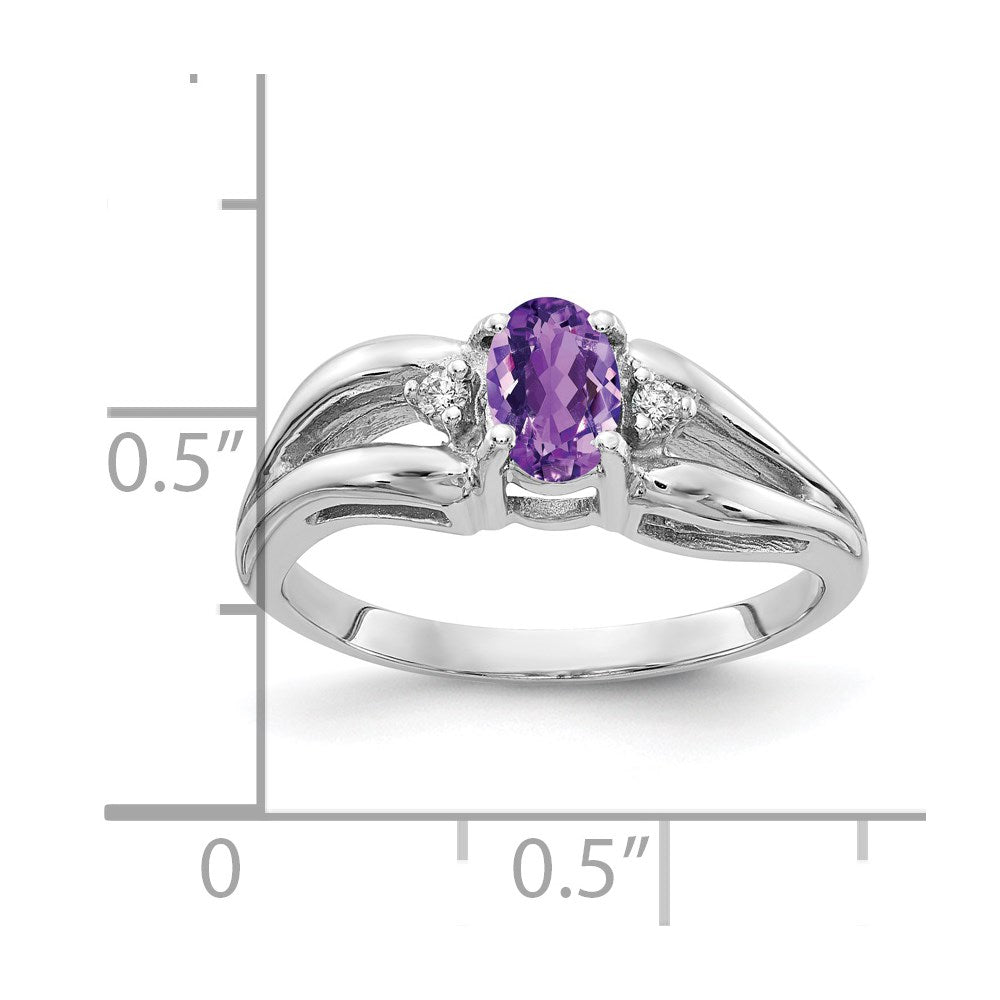 Solid 14k White Gold 6x4mm Oval Simulated Amethyst A CZ Ring