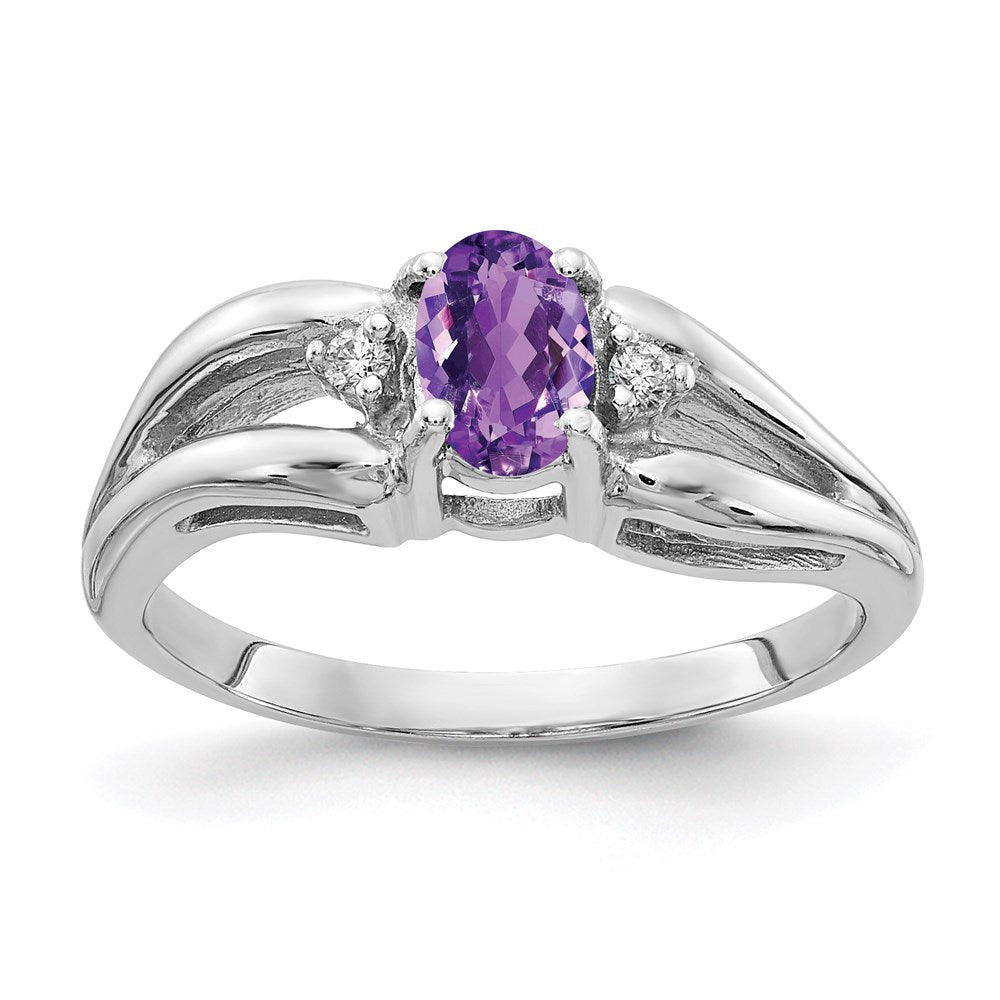 14k White Gold 6x4mm Oval Amethyst AAA Real Diamond ring