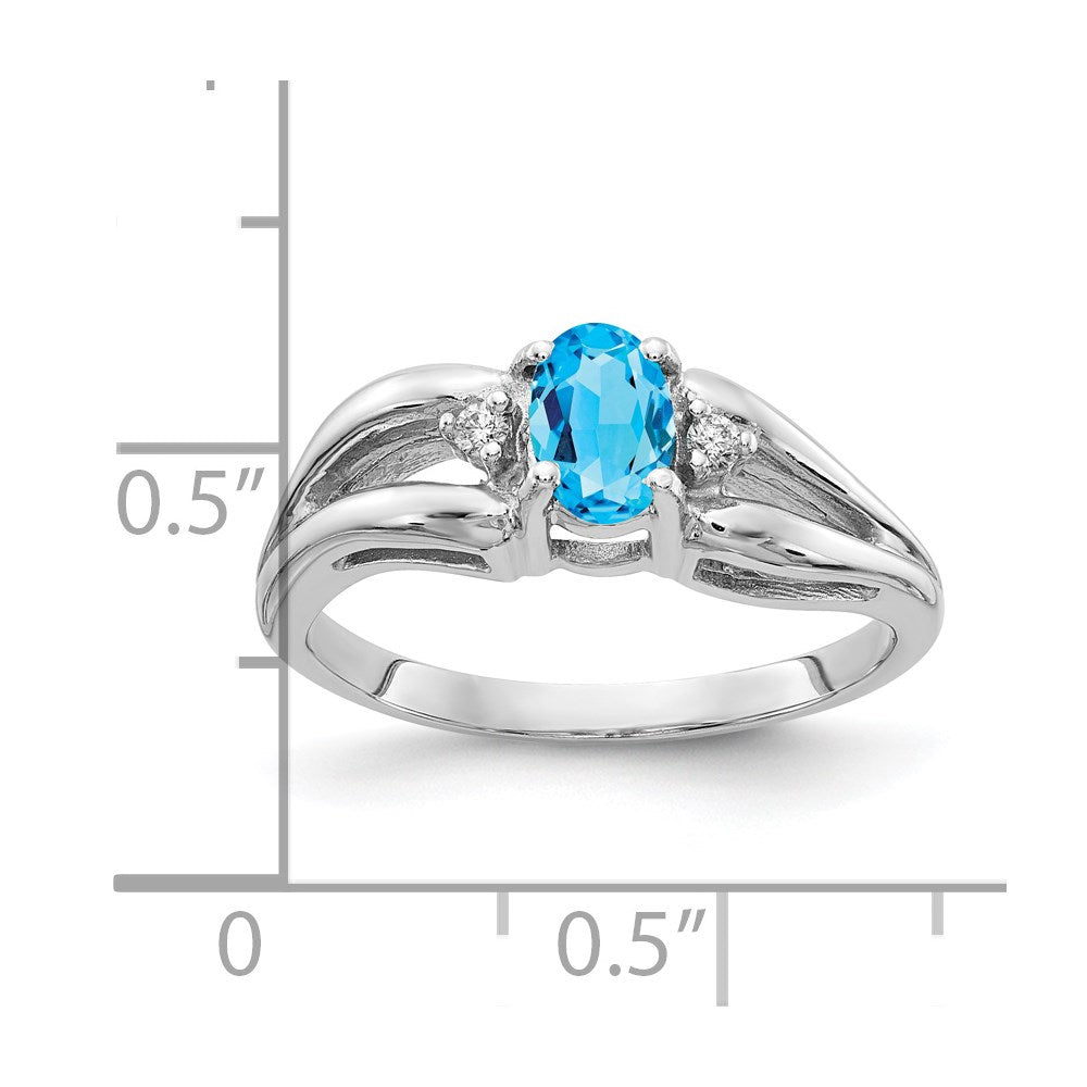 14k White Gold 6x4mm Oval Blue Topaz Checker AAA Real Diamond ring