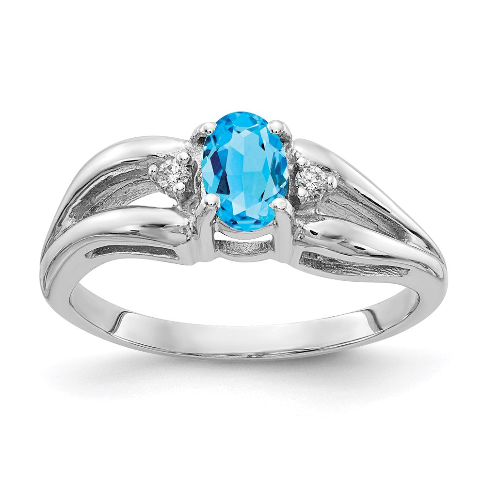 14k White Gold 6x4mm Oval Blue Topaz Checker A Real Diamond ring