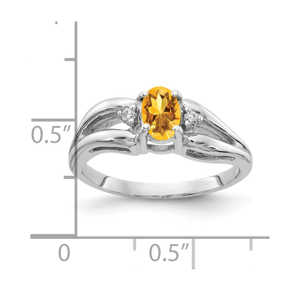 14k White Gold 6x4mm Oval Citrine Checker VS Real Diamond ring