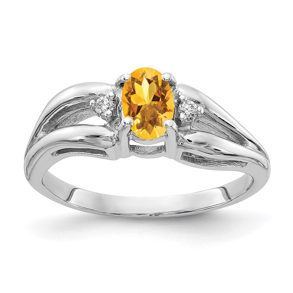 Solid 14k White Gold 6x4mm Oval Simulated Citrine VS CZ Ring