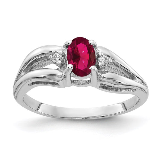 14k White Gold 6x4mm Oval Created Ruby VS Real Diamond ring