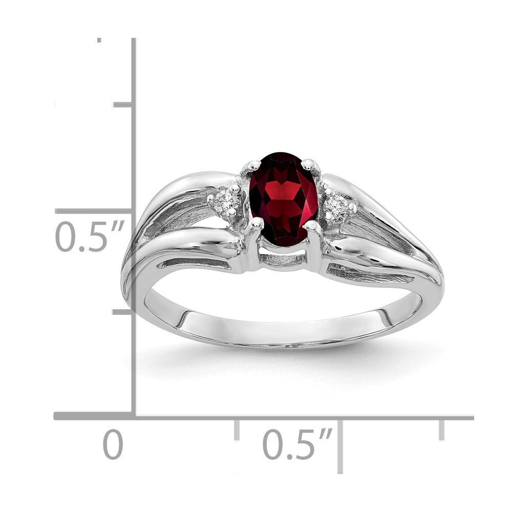 14k White Gold 6x4mm Oval Garnet Checker VS Real Diamond ring