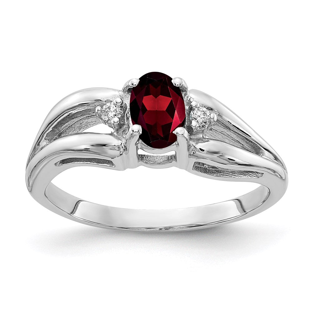 14k White Gold 6x4mm Oval Garnet Checker VS Real Diamond ring