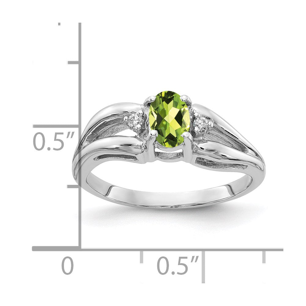 Solid 14k White Gold 6x4mm Oval Simulated Peridot A CZ Ring