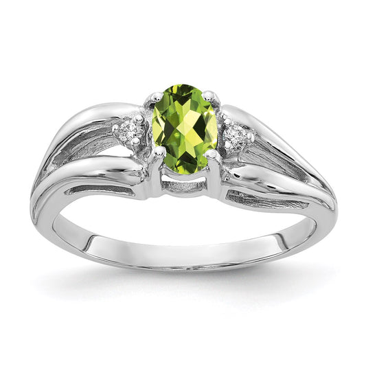 14k White Gold 6x4mm Oval Peridot VS Real Diamond ring