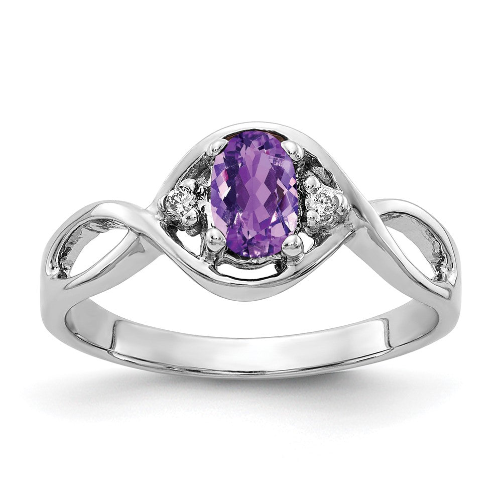 Solid 14k White Gold 6x4mm Oval Simulated Amethyst A CZ Ring