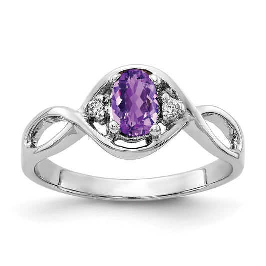 Solid 14k White Gold 6x4mm Oval Simulated Amethyst A CZ Ring