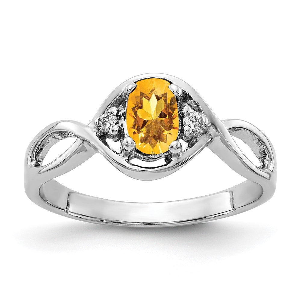 Solid 14k White Gold 6x4mm Oval Simulated Citrine VS CZ Ring