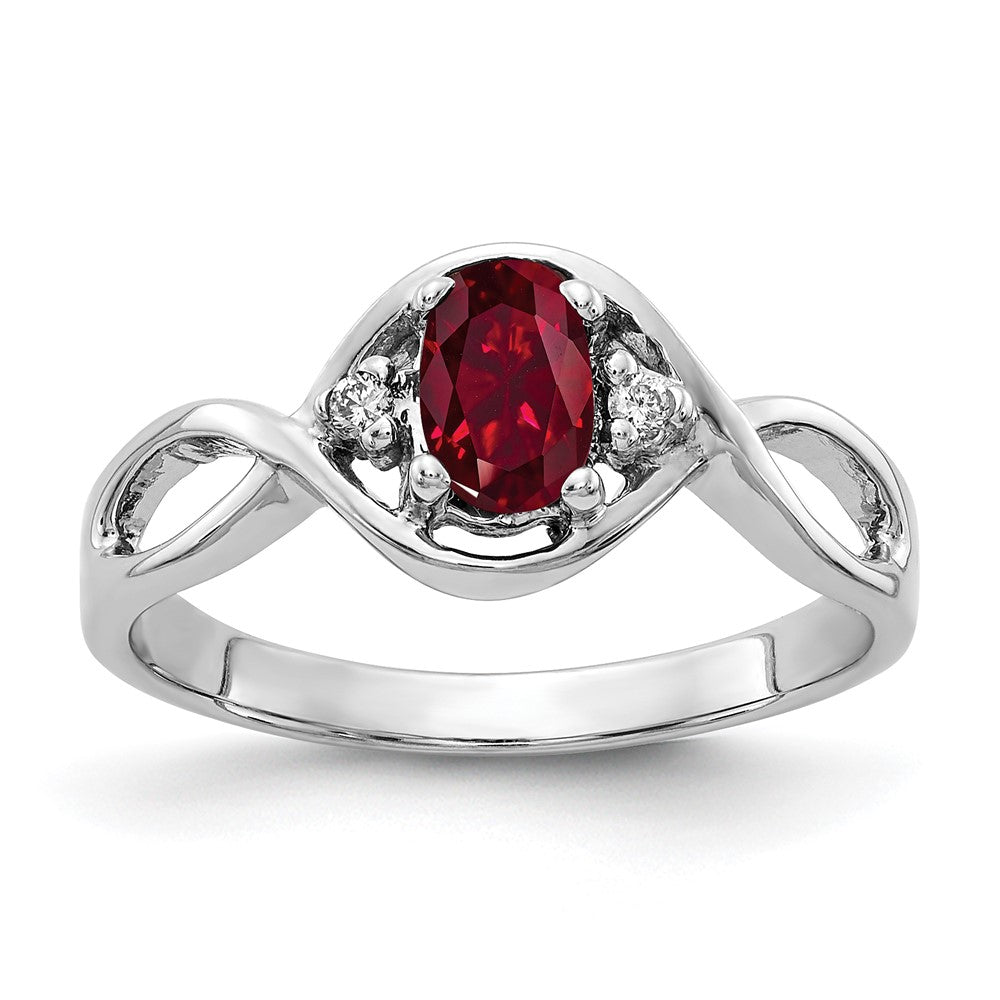 14k White Gold 6x4mm Oval Created Ruby A Real Diamond ring