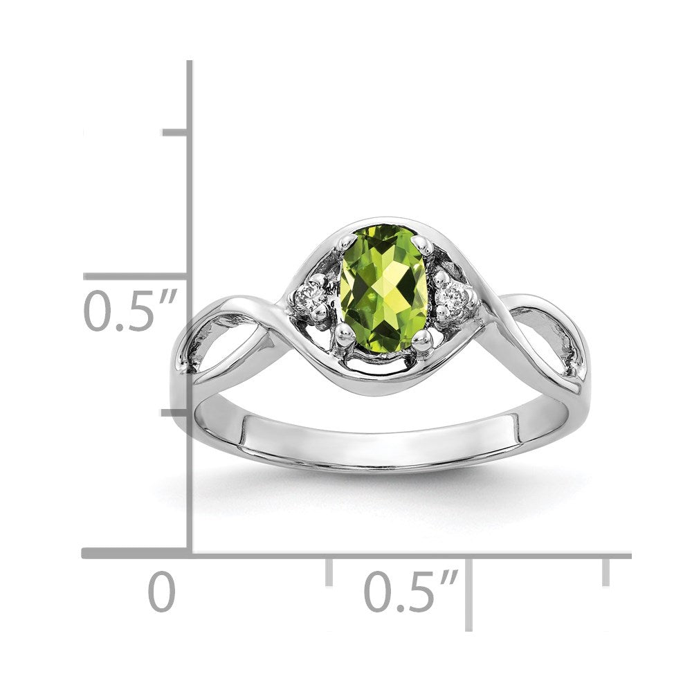 Solid 14k White Gold 6x4mm Oval Simulated Peridot ChecKer A CZ Ring