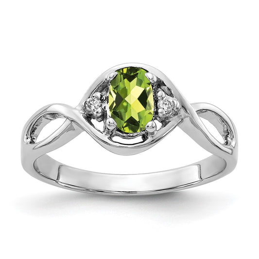 Solid 14k White Gold 6x4mm Oval Simulated Peridot A CZ Ring