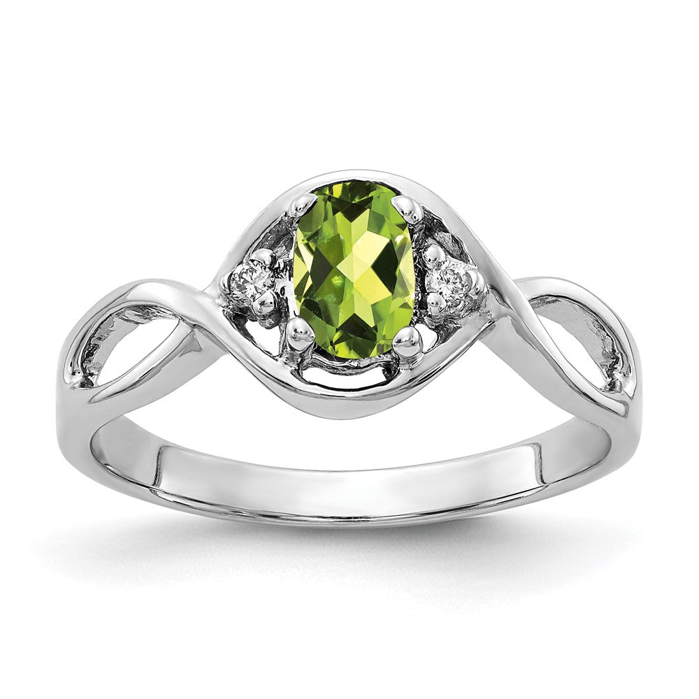 Solid 14k White Gold 6x4mm Oval Simulated Peridot ChecKer AAA CZ Ring