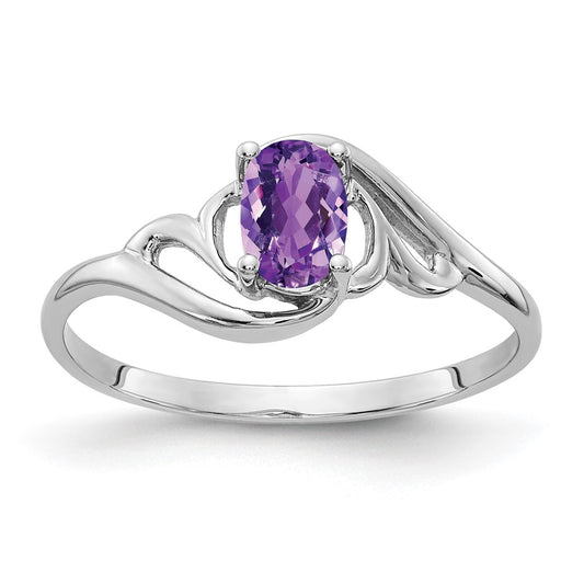 14k White Gold 6x4mm Oval Amethyst Checker ring