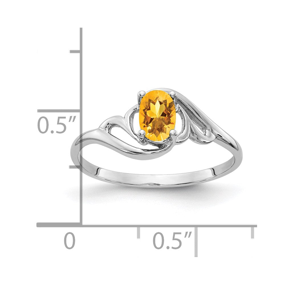 14k White Gold 6x4mm Oval Citrine Checker ring