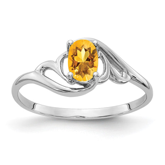 14k White Gold 6x4mm Oval Citrine Checker ring