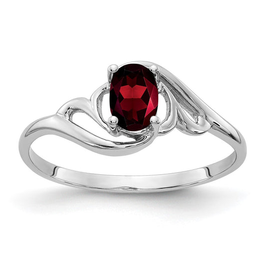 14k White Gold 6x4mm Oval Garnet Checker ring