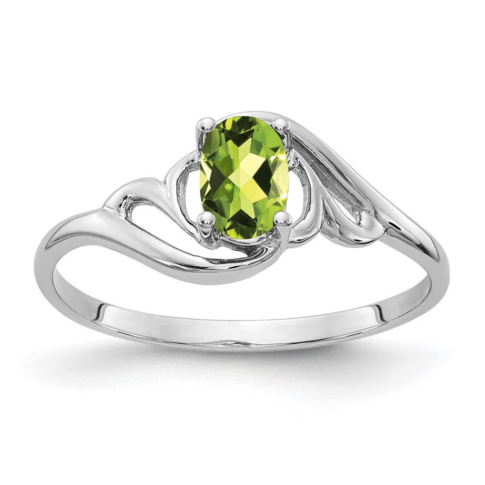 14k White Gold 6x4mm Oval Peridot Checker ring