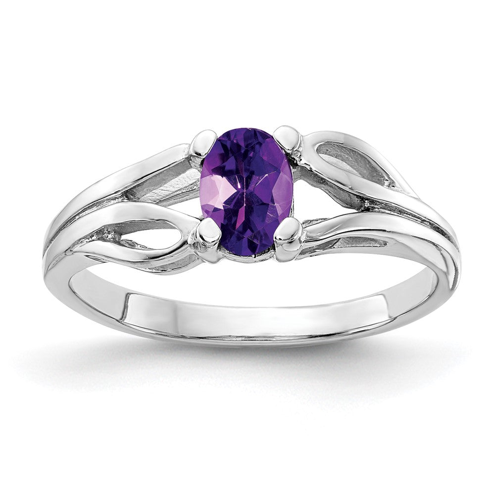 14k White Gold 6x4mm Oval Amethyst Checker ring