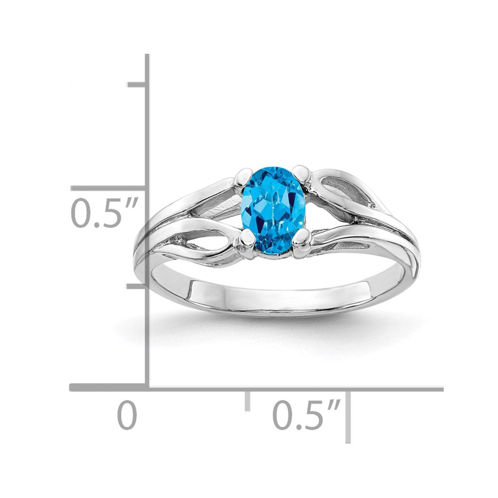 Solid 14k White Gold 6x4mm Oval Simulated Blue Topaz Ring