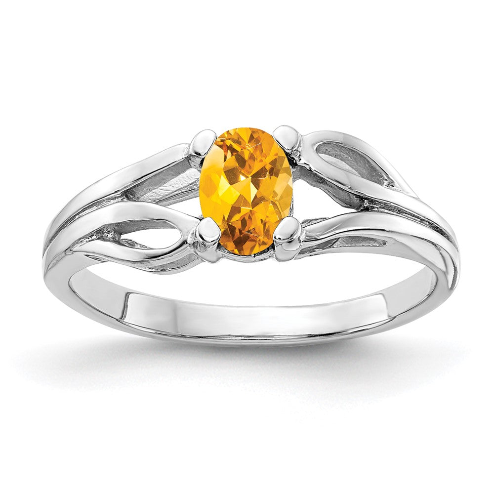 Solid 14k White Gold 6x4mm Oval Simulated Citrine Ring