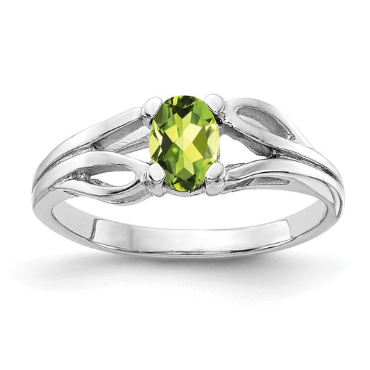 14k White Gold 6x4mm Oval Peridot Checker ring