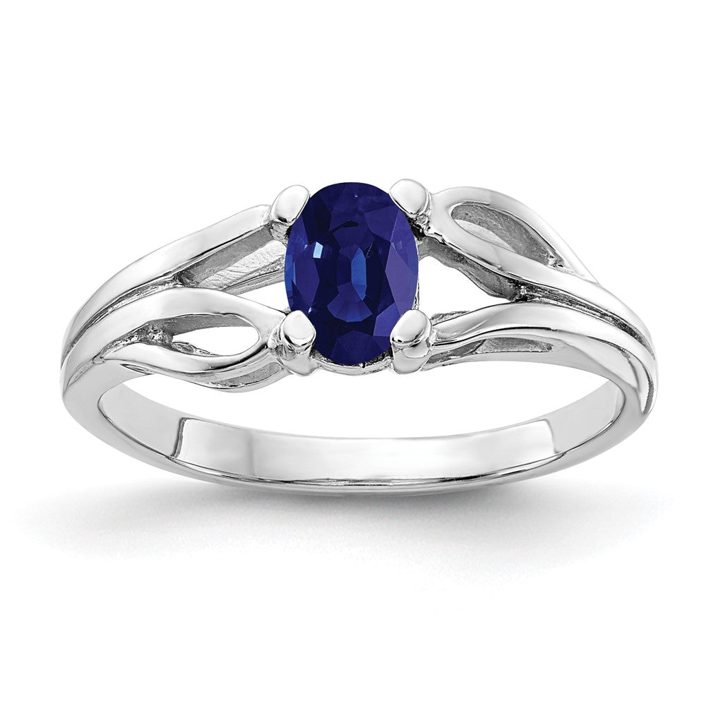 Solid 14k White Gold 6x4mm Oval Simulated Sapphire Ring