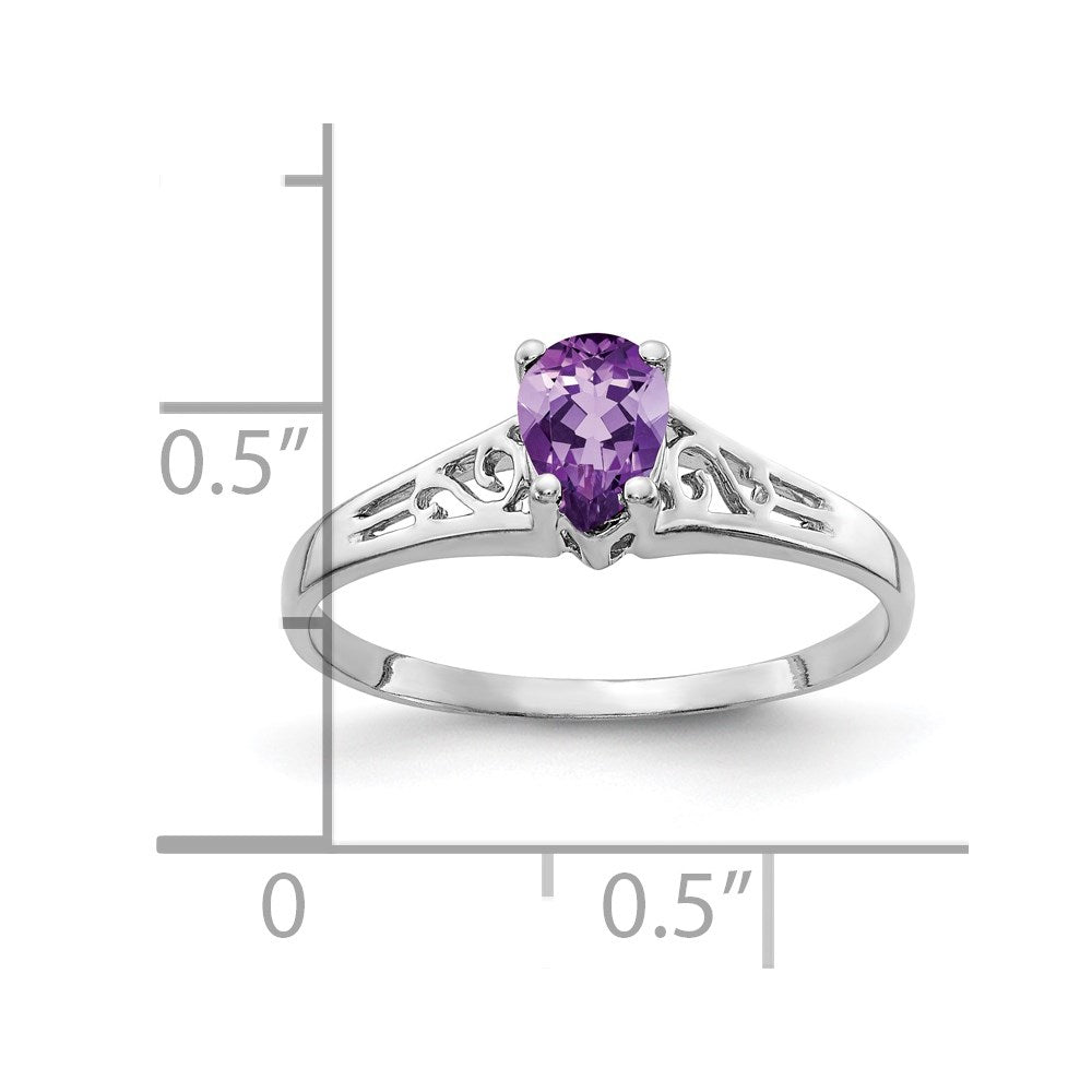 14k White Gold 6x4mm Pear Amethyst Checker ring