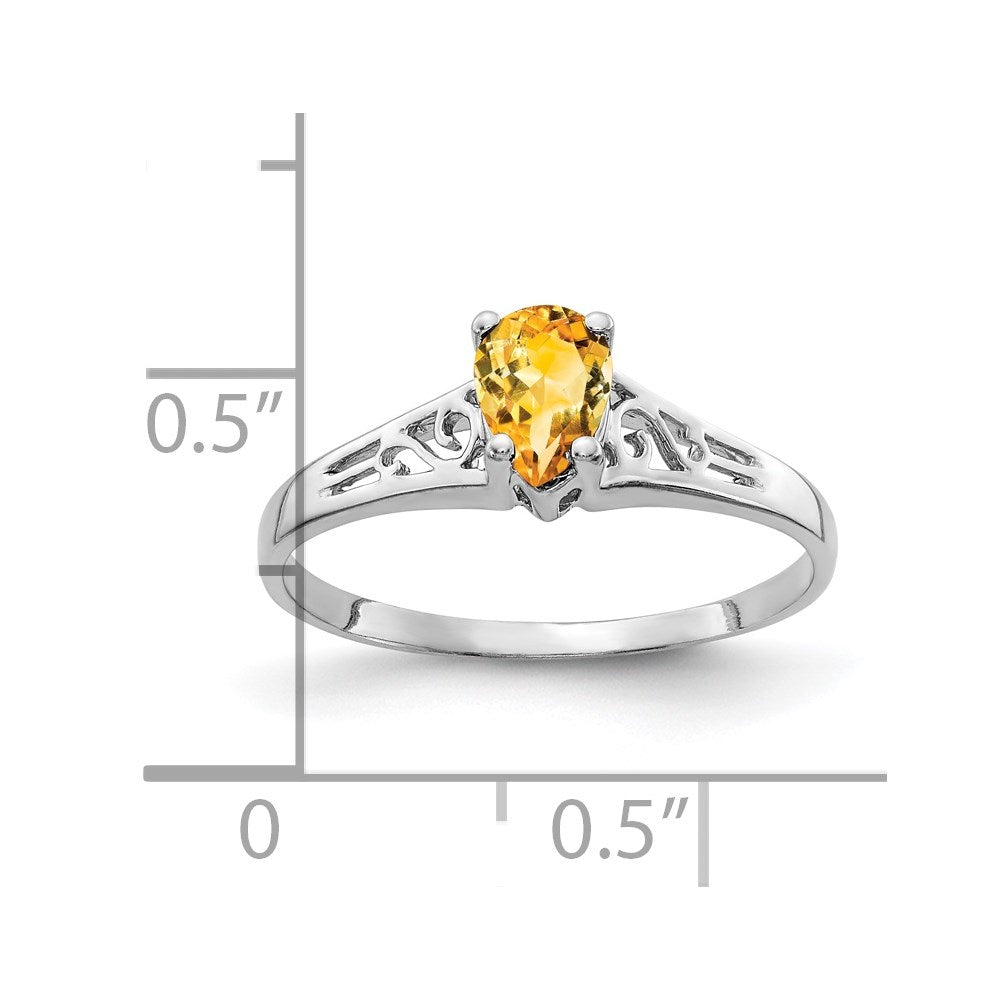 14k White Gold 6x4mm Pear Citrine Checker ring