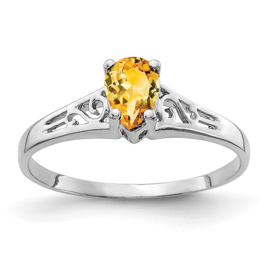 14k White Gold 6x4mm Pear Citrine ring