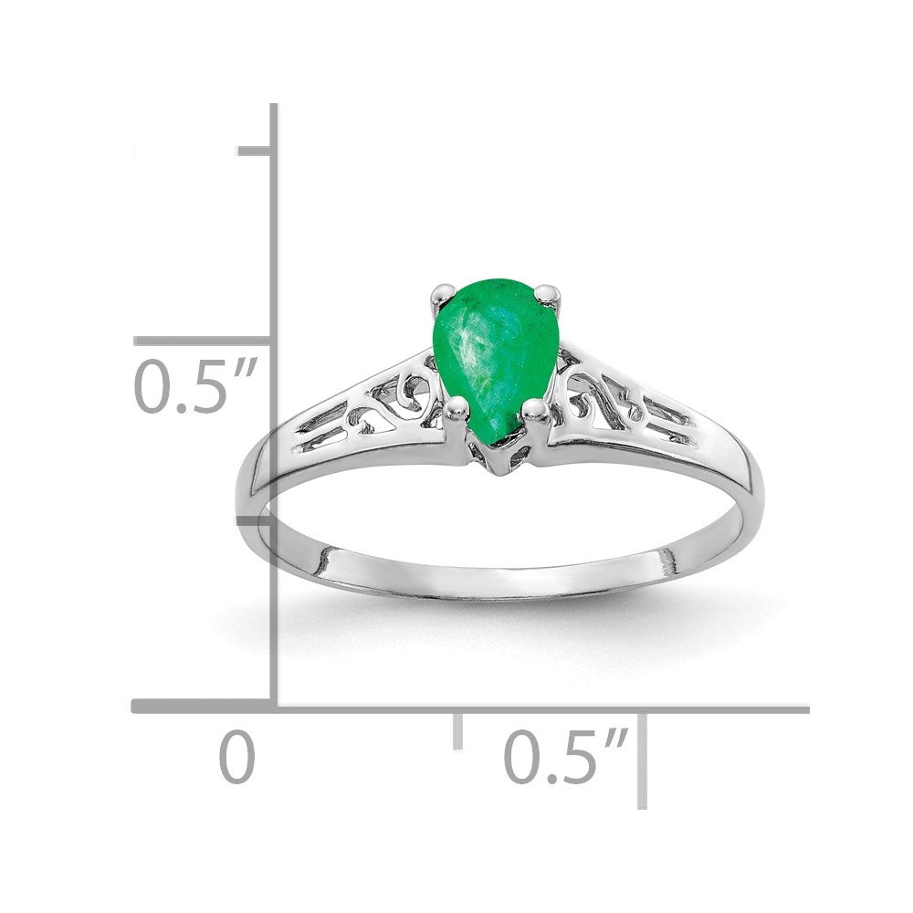 14k White Gold 6x4mm Pear Emerald ring