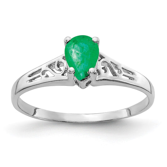 14k White Gold 6x4mm Pear Emerald ring