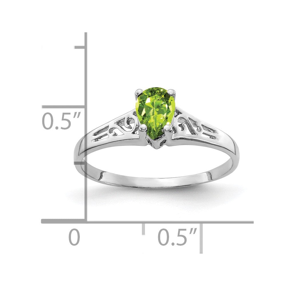 14k White Gold 6x4mm Pear Peridot Checker ring