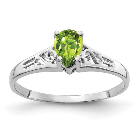 14k White Gold 6x4mm Pear Peridot Checker ring