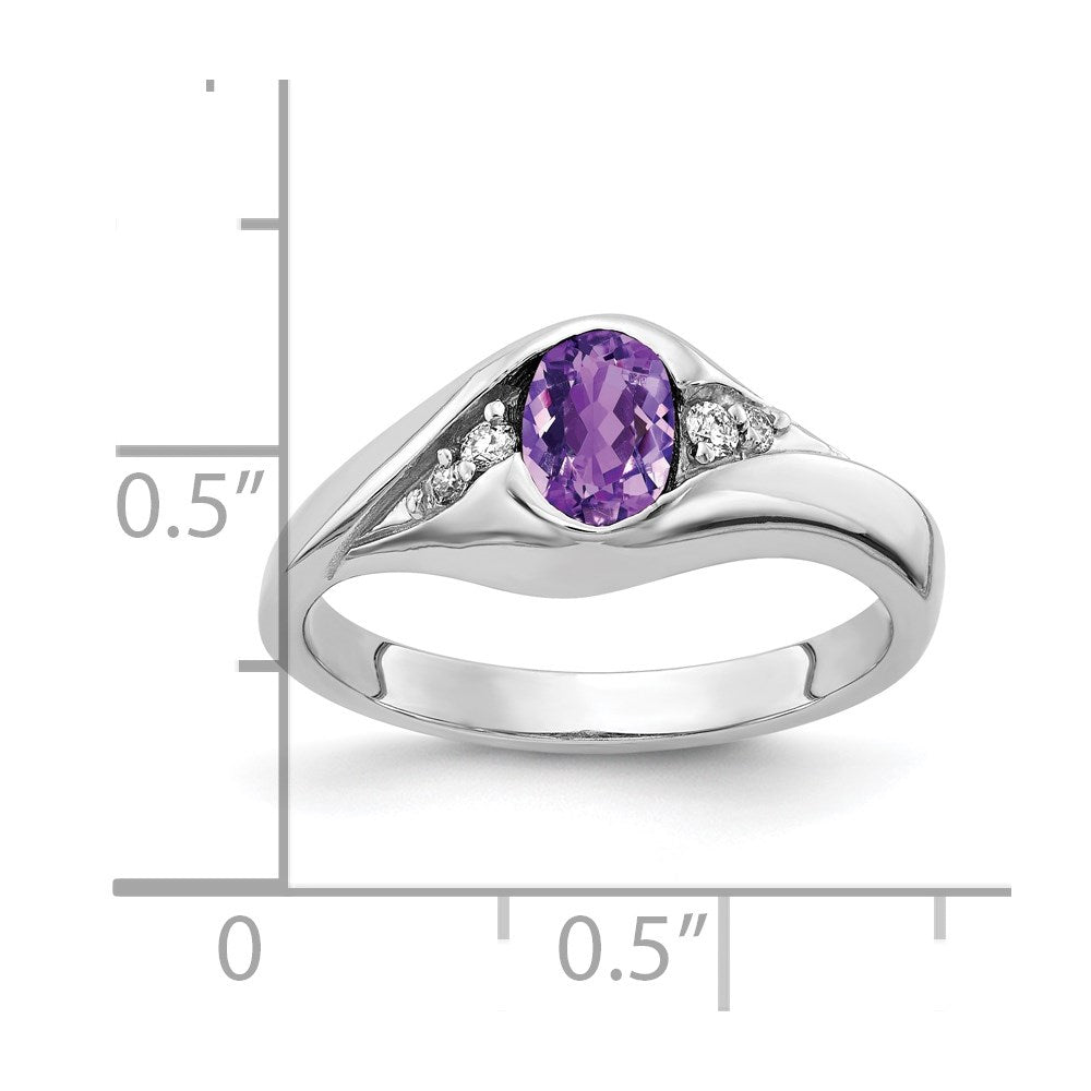 Solid 14k White Gold 6x4mm Oval Simulated Amethyst ChecKer A CZ Ring