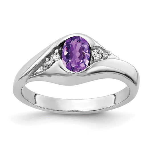 Solid 14k White Gold 6x4mm Oval Simulated Amethyst ChecKer VS CZ Ring