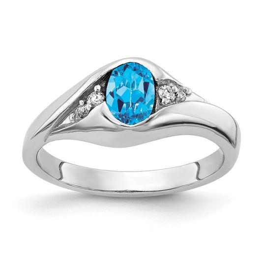 14k White Gold 6x4mm Oval Blue Topaz VS Real Diamond ring