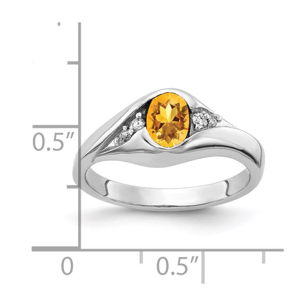 Solid 14k White Gold 6x4mm Oval Simulated Citrine AA CZ Ring