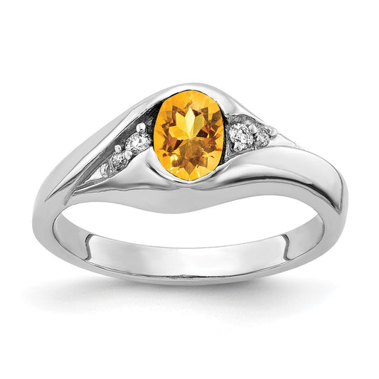 Solid 14k White Gold 6x4mm Oval Simulated Citrine ChecKer VS CZ Ring