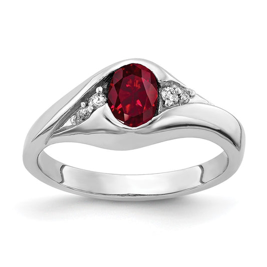 14k White Gold 6x4mm Oval Created Ruby VS Real Diamond ring