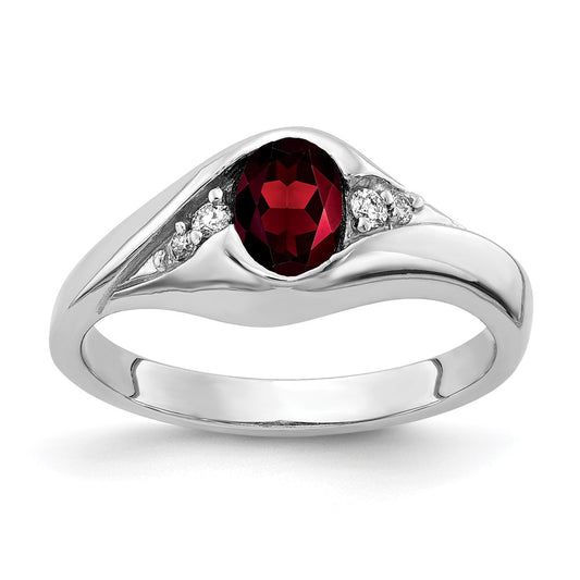 14k White Gold 6x4mm Oval Garnet A Real Diamond ring