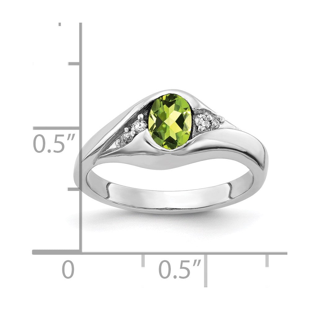 Solid 14k White Gold 6x4mm Oval Simulated Peridot A CZ Ring