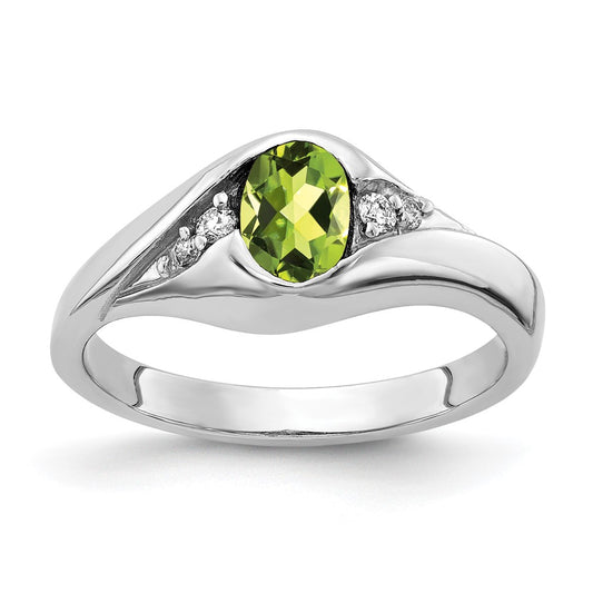 Solid 14k White Gold 6x4mm Oval Simulated Peridot ChecKer A CZ Ring