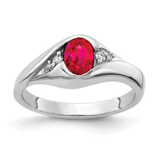 14k White Gold 6x4mm Oval Ruby AAA Real Diamond ring