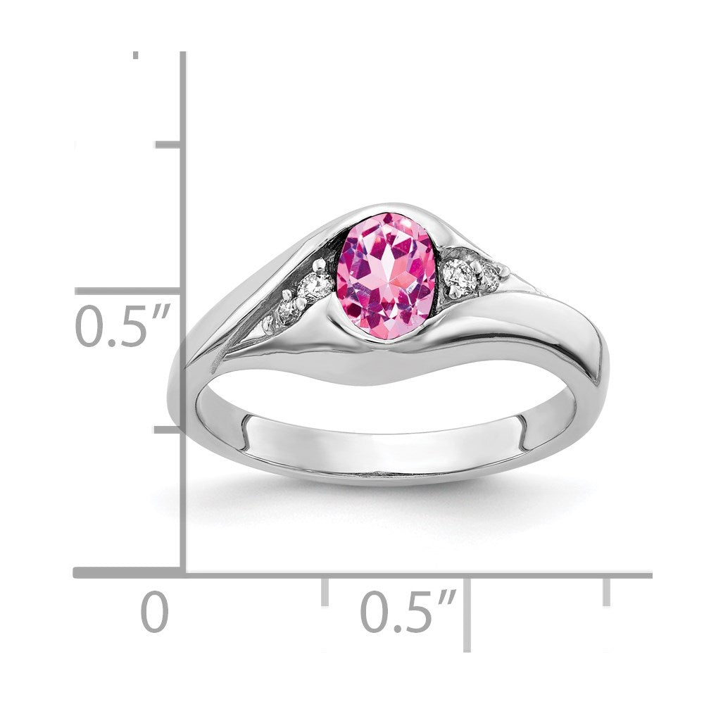 14k White Gold 6x4mm Oval Pink Sapphire AAA Real Diamond ring