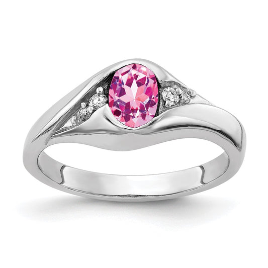 14k White Gold 6x4mm Oval Pink Sapphire AA Real Diamond ring