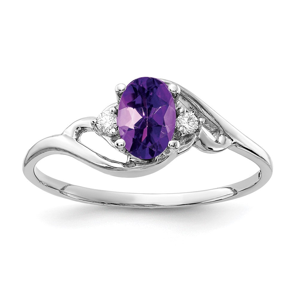 Solid 14k White Gold 6x4mm Oval Simulated Amethyst AAA CZ Ring