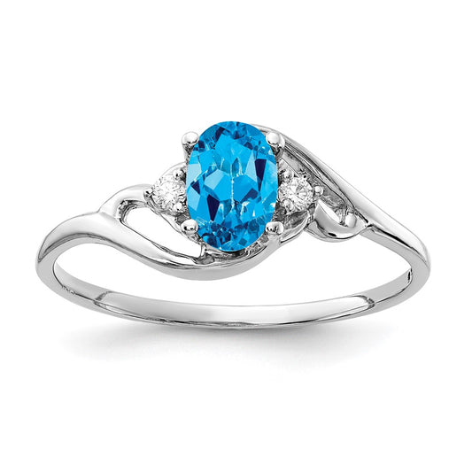 14k White Gold 6x4mm Oval Blue Topaz AA Real Diamond ring