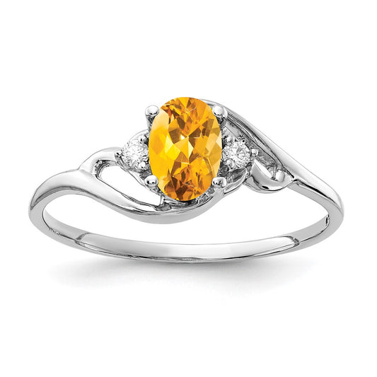 Solid 14k White Gold 6x4mm Oval Simulated Citrine AAA CZ Ring